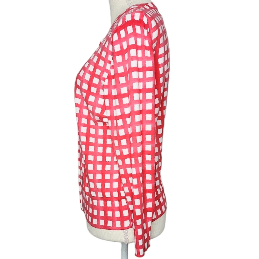 crown & ivy Red and White Windowpane Open-Front Cardigan - Picture 4 of 7